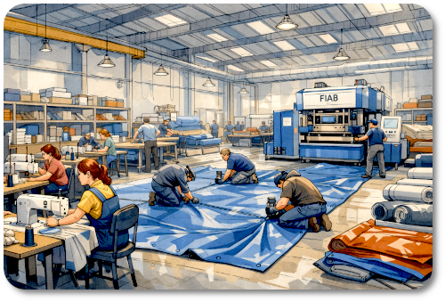 Sewing, welding and production of tarpaulins and nets.